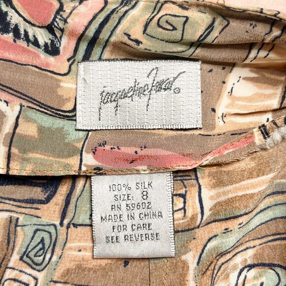 Vintage 90s Jacqueline Ferrar Geometric Print Faux Wrap Silk Maxi Skirt Boho - Picture 3 of 7